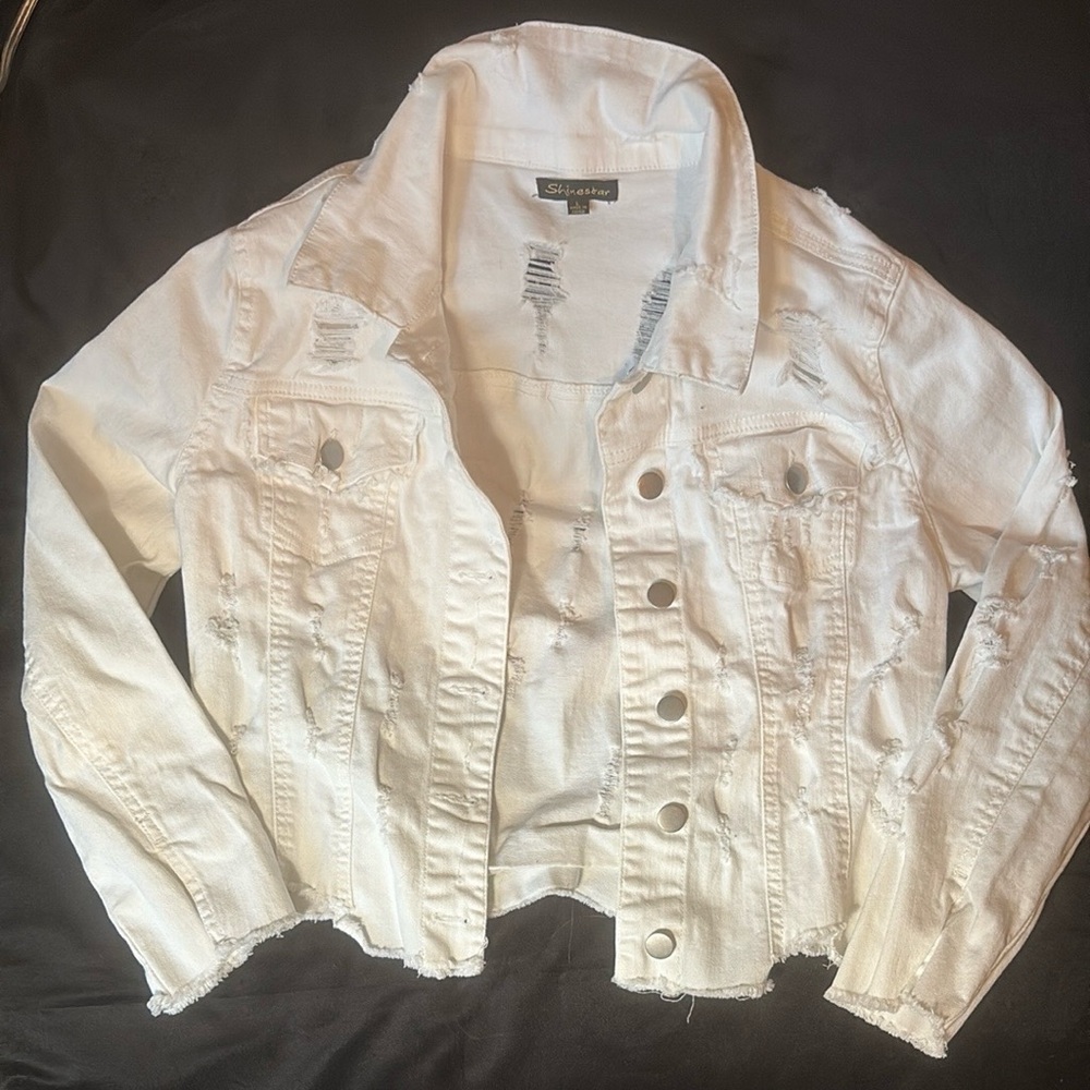 Stylish White Distressed Denim Jacket